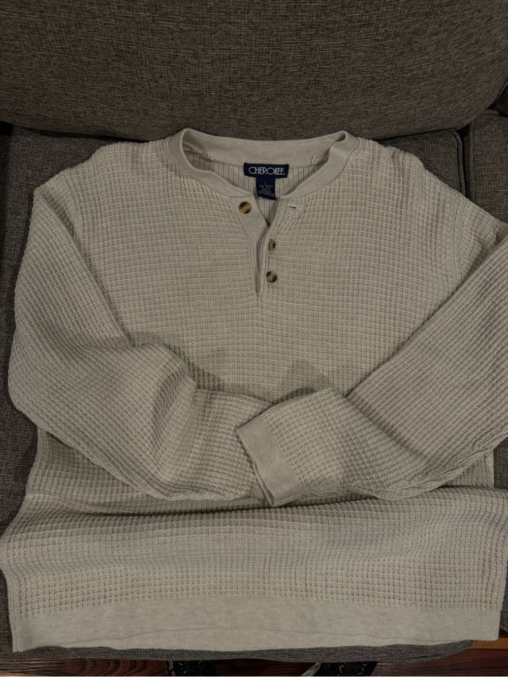 Cherokee Cream Waffle-Knit Henley Sweatshirt